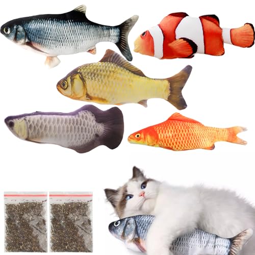 Cozlly 5 Stück mit Katzenminze 20CM Plüsch Fischspielzeug Katzenminze Kissen Interaktive für Haustiere B