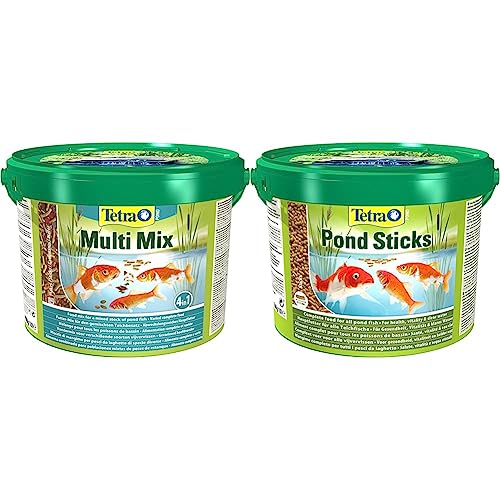 Tetra Pond Multi Mix Fischfutter für Verschiedene Teichfische mit Vier Futtersorten Flockenfutter Futtersticks Pond Sticks - Fischfutter für Teichfische