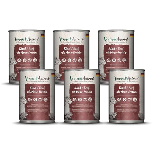Venandi Animal - Premium Nassfutter für Katzen - Rind als Monoprotein 6er Pack 6 x 400 g getreidefrei Monoprotein