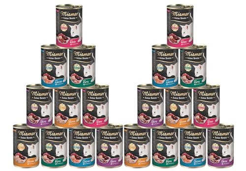 Miamor Feine Beute Mixpaket 20 x 400g 5 garantierte Sorten 65% Fleisch Innereien getreidefrei ohne Soja ohne künstliche Zusätze Nassfutter für Katzen