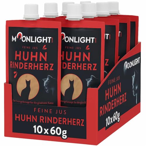 Moonlight Feine Jus Huhn mit Rinderherz 10x60g Katzensnack in feiner Sauce Vorratspack Katzenleckerlis herzhaft ideal für regelmäßigen Genuss
