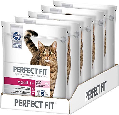 Perfect Fit Katzenfutter Trockenfutter Adult 1 Reich an Lachs 5 Beutel 5 x 750g