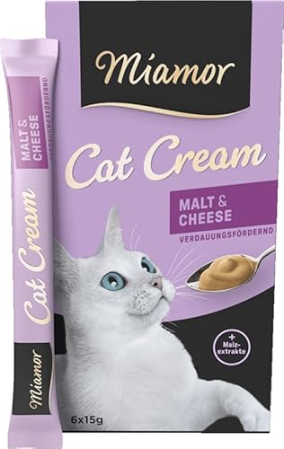 MIAMOR - Cat Snack Cream Snack zum Verwöhnen ausgewachsener Katzen. Ergänzungsfutter im Portionsbeutel ohne Zucker und künstliche Zusätze 11x6x15g Malt-Cream Käse