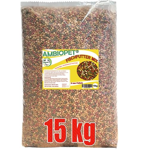 Ambiopet 4 Sorten schwimmende 6mm Pellets im 15kg Beutel zur ganzjährigen täglichen Fütterung Weizenkeimen Paprika sowie Ölen