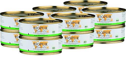 BIOPUR Bio Katzenfutter Huhnmuskelfleisch für Katzen 12x200g