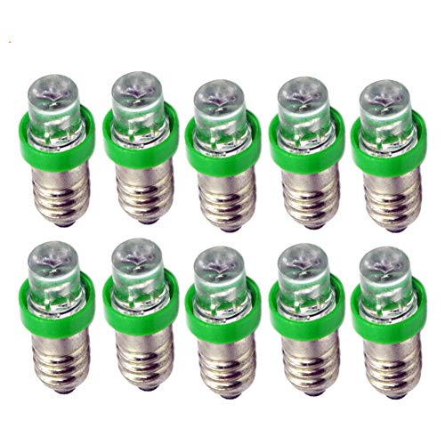 Ruiandsion LED-Leuchtmittel 6 V 12 V E10 Weiß Blau Rot Grün Gelb E10-Sockel für Scheinwerfer Taschenlampen Mini-Stirnlampe negative Erde 10 Stück grün 12 V 12.00volts