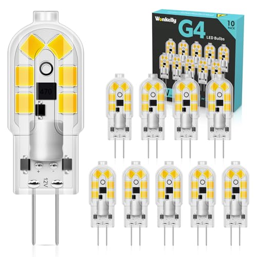 Wonkelly G4 LED Lampe 10er 6000K 200lm Led Leuchtmittel 2W Led Glühbirne Kaltweiss Ersatz 20W Halogenlampen AC DC 12V G4 Led Birne Kein Flackern Nicht Dimmbar Geeignet für Wohnzimmer Schlafzimmer