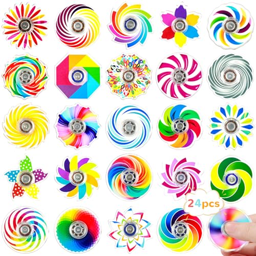 SCIONE 24er Pack Fidget Spinner für Kinder Mini Bunte Hand Spinner Regenbogen Sensorisches Fidget Spielzeug als Geburtstagsgeschenke Klassenbelohnungen 4cm
