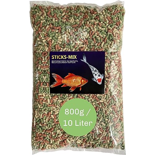 Teich Sticks Mix 10 Liter   Premium Alleinfuttermittel für Teichfische Kois Goldfische   Angereichert Vitaminen   Nicht Trübend