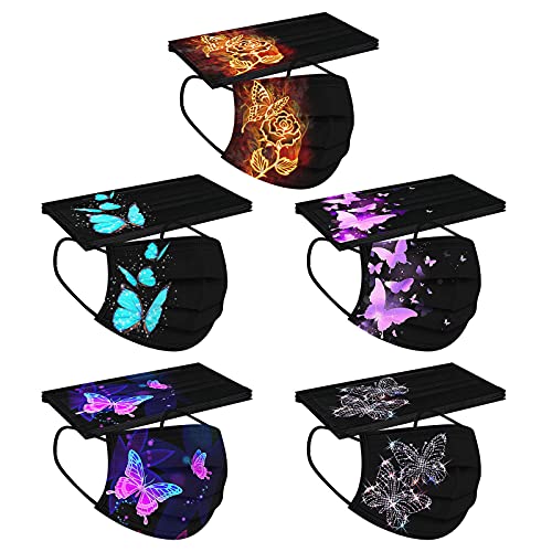 QinMMSPORTS 50 Stück Erwachsene Mundschutz 3D Druck Cartoon Motiv Mund und Nasenschutz Halstuch Einweg Bunt 3-lagig Einmal MNS Mund-Tuch Staubdicht Atmungsaktiv Tücher Bandana Schals Unisex