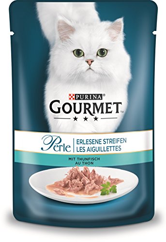PURINA GOURMET Perle Erlesene Streifen Katzenfutter nass mit Thunfisch 24er Pack 24 x 85g