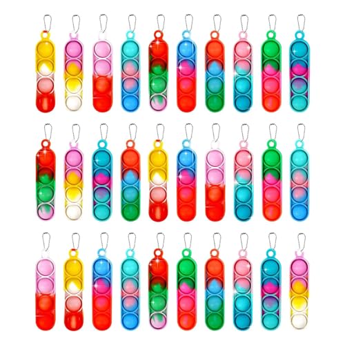 Funalix Pop Schlüsselanhänger 40 Stück Silicone Push Spielzeug Mini Stressabbau Handspielzeug für Office Desk Kinder und Erwachsene Partygeschenke Regenbogenfarbe