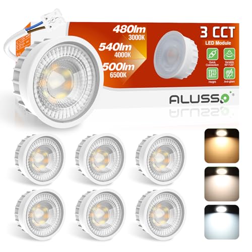 ALUSSO LIGHTING LED Modul Ultra Flach 50x25mm für Einbaustrahler 6W 540lm 230V Warmweiß Naturalweiß Kaltweiß Dimmbar Ersetzt GU10 MR16 Leuchtmittel IP44 Wasserdicht 6er