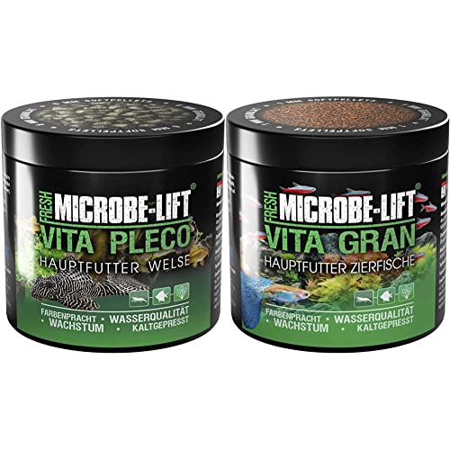 MICROBE-LIFT - Vita Pleco Granulat Welsfutter für Süßwasser Aquarium Kaltgepresstes Futter 250ml - Vita Gran Granulat Fischfutter für Fische in Süßwasser Aquarium 486g