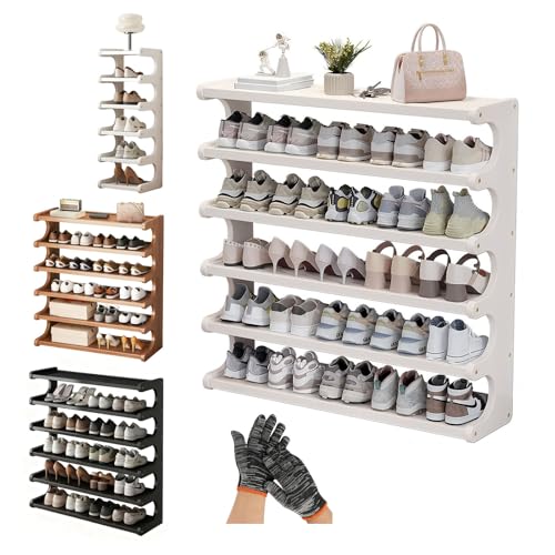 Schuhregal aus Bambus mit 6 Ebenen freistehend Aufbewahrungsregal für Schuhe schmaler Schuh für Schrank und Eingangsbereich großes Fassungsvermögen Weiß 80 cm