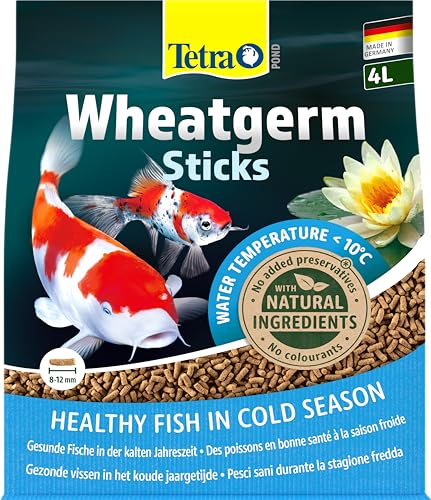 Tetra Pond Wheatgerm Sticks Ballaststoffreiches Fischfutter für alle Teichfische besonders geeignet bei kühlen Wassertemperaturen Frühling Herbst 4 L Beutel