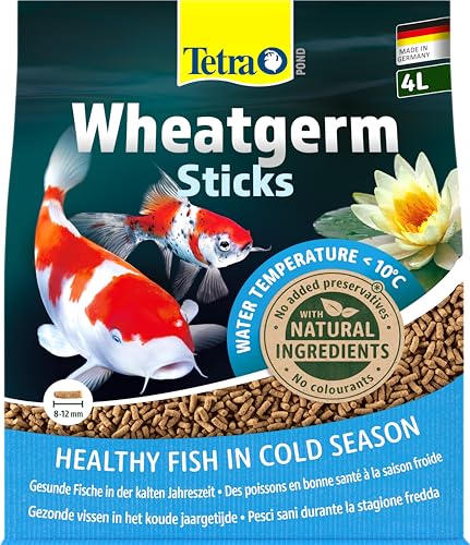 Tetra Pond Wheatgerm Sticks - Ballaststoffreiches Fischfutter für alle Teichfische besonders geeignet bei kühlen Wassertemperaturen im Teich Frühling Herbst 4 L Beutel