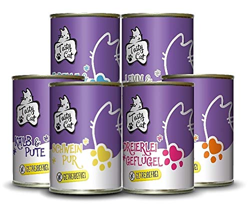 Tasty Cat Nassfutter für Katzen Probierpakerl 6 x 400g. getreidefrei zuckerfrei