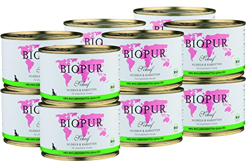 BIOPUR Bio Hundefutter Schaf Nudeln Karotten für Hunde 12x400g