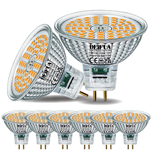 DEIFUA GU5.3 LED Lampe Warmweiß 615 Lumen 6 5W Ersetzt 50W MR16 Halogen Glühbirne 6er-Pack AC DC 12V Flimmerfrei Leuchtmittel 2700K Strahler 120 -Abstrahlwinkel Spot Nicht Dimmbar Reflektorlampe