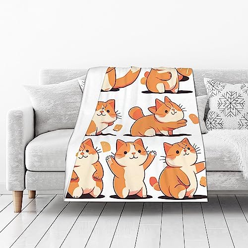 NEI WAI Orange Weiße die gerne Auftritt Decke   Animiertes Katzenthema Gemütliches Flanell Toll für und Couch Komfort das ganze Jahr über 76x100CM