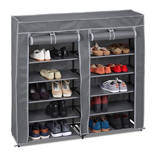 Relaxdays Schuhschrank Stoff 12 Fächer 36 Paar Schuhe Abnehmbarer Bezug Schuhregal HBT 107 x 115 x 30 cm anthrazit