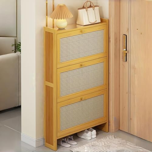 Großer Bambus-Schuhschrank mit Klapptüren platzsparendes Schuhregal für Eingangsbereich Flur und Schlafzimmer Schrank mit hoher Kapazität L 50 x B 17 x H 120 cm