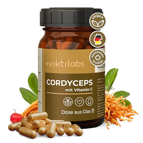 NEU - Viktilabs Premium Cordyceps Kapseln mit Vitamin C aus Acerola - Hochdosiert - 426 mg Cordyceps Extrakt 108 mg Pulver pro Kapsel 70-Tage-Vorrat Ohne Zusätze