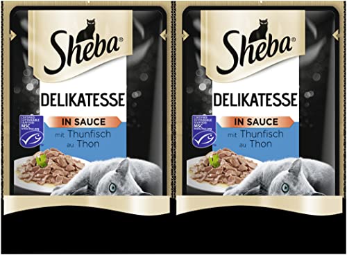 Sheba Katzennassfutter Delikatesse in Sauce 24 Portionsbeutel 24x85g Katzenfutter nass mit Thunfisch MSC zertifiziert