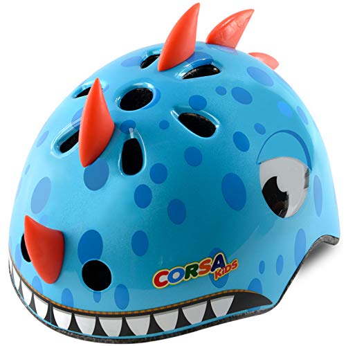NANQUAN Kids Toddler Dinosaur Bike Helmet Adjustable and Multi-Sport for Child Boys and Girls 2 Sizes DinosaurBlue Small
