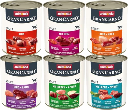 animonda GranCarno Nassfutter Herzhafte Variation 6x 800g getreidefreies Hundenassfutter ohne Zucker für ausgewachsene mit frischen fleischigen Zutaten