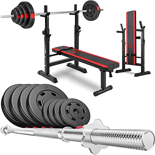 Hop Sport klappbare Kraftstation 1080 Langhantel Set Stange Gewichte 39 69 99kg zur Wahl 39kg Gewicht Langhantel