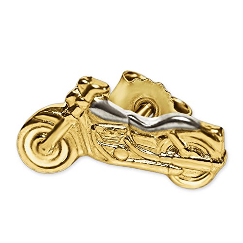 CLEVER SCHMUCK Goldener kleiner Ohrring als Single Ohrstecker Mini Motorrad 8 x 4 mm bicolor links glänzend 333 GOLD 8 KARAT für Damen oder Herren im Etui sand