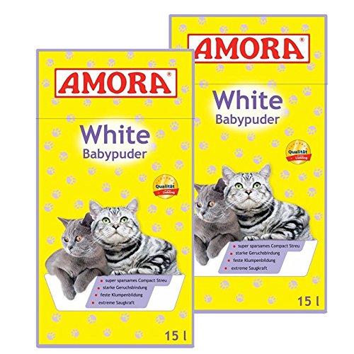 Amora White Katzenstreu mit Babypuderduft 30L 2 x 15 Liter