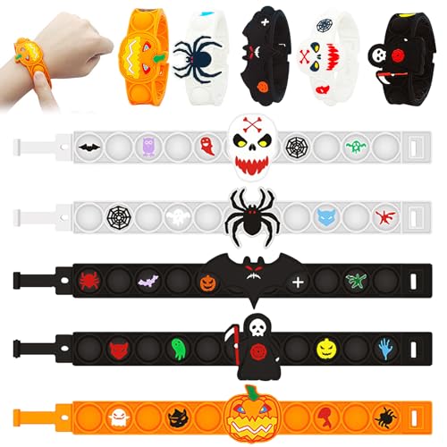 Halloween Mitgebsel 5 Stück Pop It Armband Kinder Anti Stress Spielzeug Pop It Spielzeug Fidget Toys Set Anti Stress Armband Armbänder für Kinder Halloween Spiele Pinata Füllung