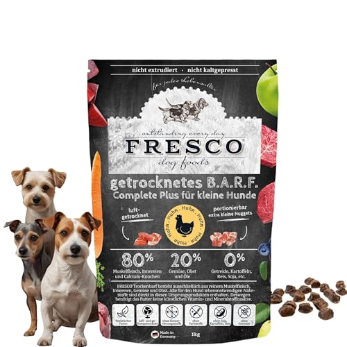 FRESCO Dog Für kleine Rassen Complete Plus Trockenbarf Huhn 2 5kg Barf Trockenfutter aus frischem Fleisch Obst und Gemüse 100% natürliche Zutaten ohne künstliche Zusätze