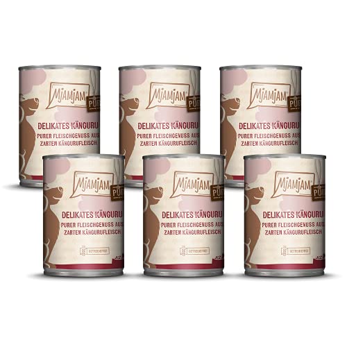 MjAMjAM - Premium Nassfutter für Hunde - purer Fleischgenuss - delikates Känguru pur 6er Pack 6 x 400 g getreidefrei mit extra viel Fleisch