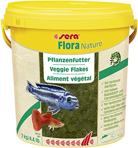 sera Flora Nature 10 L 2 kg Pflanzenfutter aus Flocken mit ballaststoff- carotinoidreichen Inhaltsstoffen Flockenfutter fürs Aquarium Fischfutter mit hoher Verwertbarkeit somit weniger Algen