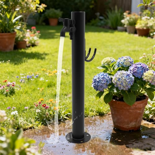 Wassersäule Garten Wasserzapfsäule Edelstahl Außenwasserhahn Wasserzapfstelle modern Wasserentnahmestelle mit Auslaufhahn Schlauchhalter A