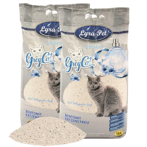 Lyra Pet 30 Liter Grey Cat Katzenstreu Mit Aktivkohle Mit Babypuder Duft Feines Klumpstreu 350% Saugkraft Naturprodukt aus Bentonit Saubere Wohnung Neutralisiert Gerüche Staubarm