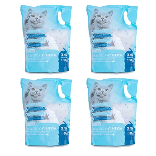 Nobleza Silikat Kristalle Katzenstreu 4 X 3.8L - Hochwertige Staub- und klumpenfreie Katzenstreu mit überlegener Geruchskontrolle und effektiver Flüssigkeitsaufnahme