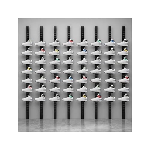 Kommerzielles Schuhregal Wandhalterung für Kinder- und Sportschuhe Schwarz 240 cm platzsparende Einzelhandelslösung