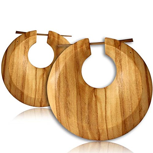 Holz Pin Creolen 48mm Horn-Pin Ohrringe Olivenholz Kokosnuss Handarbeit rund oval dicke Holzohrringe Damen Herren Kante Tribal Ohrschmuck groÃŸ Frauen MÃ¤nner Lobe Piercing Maserung Olivenholz