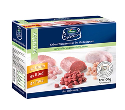  Premium Sensitive Multipack für ernährungssensible je 4x Huhn Rind Pute 12x 100g Beutel 1.2