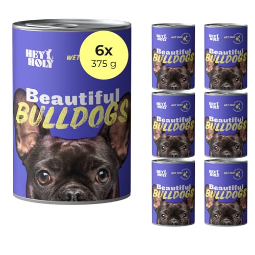 HEY HOLY Premium Nassfutter für Bulldoggen 6X 375g Hundefutter für ausgewachsene Bulldoggen mit Lachs Hochverträglich aus natürlichen Zutaten