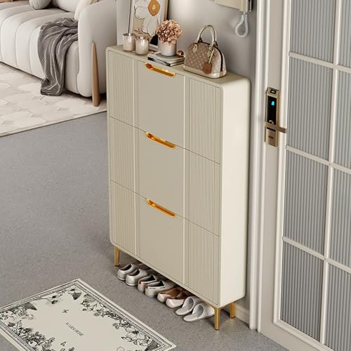 Vertikaler Schuhschrank 3 Klappschubladen Platzsparendes Schuhregal für Eingangsbereich Wohnzimmer Schlafzimmer Ecke für kleine Räume 50x 17x