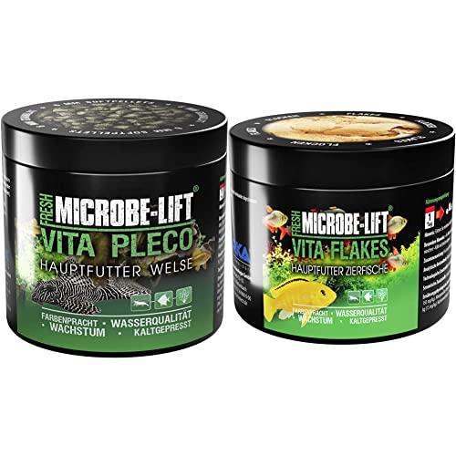 MICROBE-LIFT - Vita Pleco Granulat Welsfutter für Süßwasser Aquarium fördert Farbenpracht und Wachstum vom Wels 250ml Vita Flakes - Alleinfutter für Fische in jedem Süßwasser Aquarium 500 ml