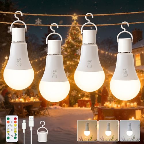 Ketom 4 Stückühbirne Fernbedienung Aufladbareühbirne Timerfunktion 3 Farben Dimmbar Tastensteuerung 7W Wiederaufladbare Lampen Drahtlose Dekorative Lampenbirne Notlicht