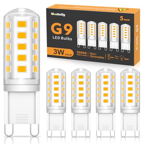 Wonkelly G9 LED Lampen Warmweiß 3W 350LM 3000K Ersatz für 35W Halogenlampe G9 LED Leuchtmittel Nicht dimmbar Kein Flimmern 360 Abstrahlwinkel AC 220-240V Energiesparende Glühbirne-5 Stück