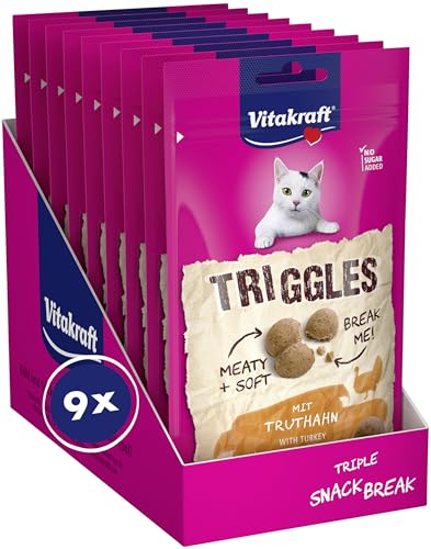 Vitakraft Triggles Katzen Leckerli weicher Katzensnack mit Truthahn Vorratsgröße ohne Zusatz von Zucker 9x 40g